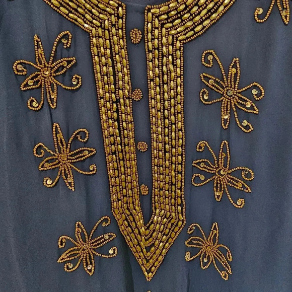 Novica Hand Embroidered Beads Semi-Sheer Dazzle Tunic Navy Size S - Picture 7 of 11
